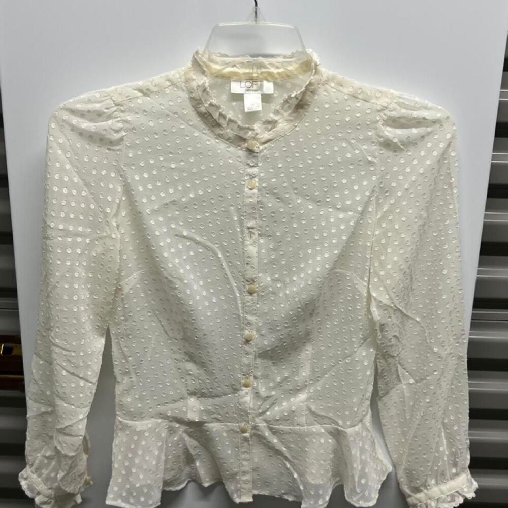 Loft-petite Women's Cream and White Blouse